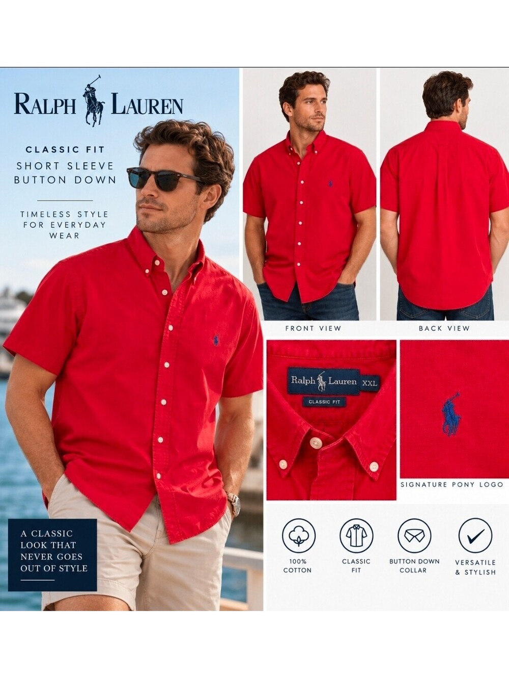 Ralph Lauren Men’s XXL Red Classic Fit Short Sleeve Button Down Shirt Pony